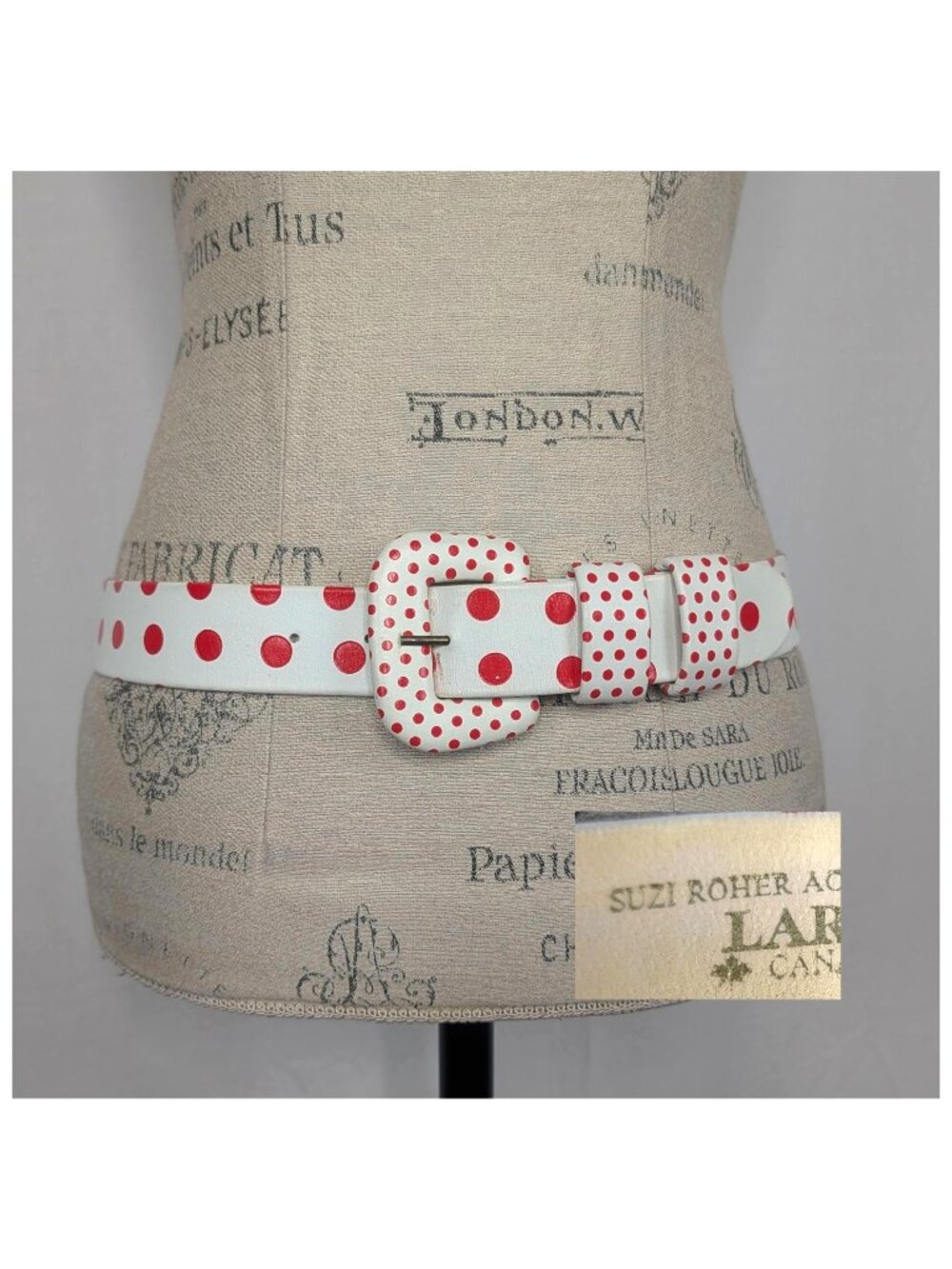 Vintage 90s Suzi Roher Belt Medium Red White Polka Dot